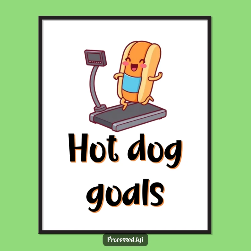 Funny Hot Dog Treadmill Poster: Hilarious Motivational Art for Your Wall