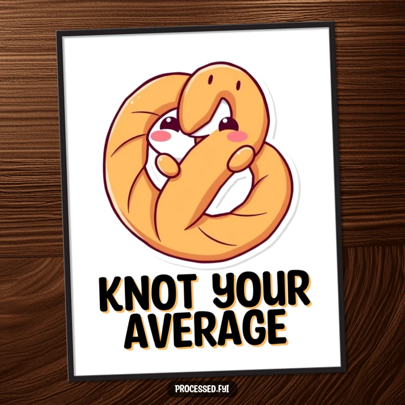 Funny poster featuring an anthropomorphic pretzel twisting in a playful position, adding whimsical and humorous decoration to any space.