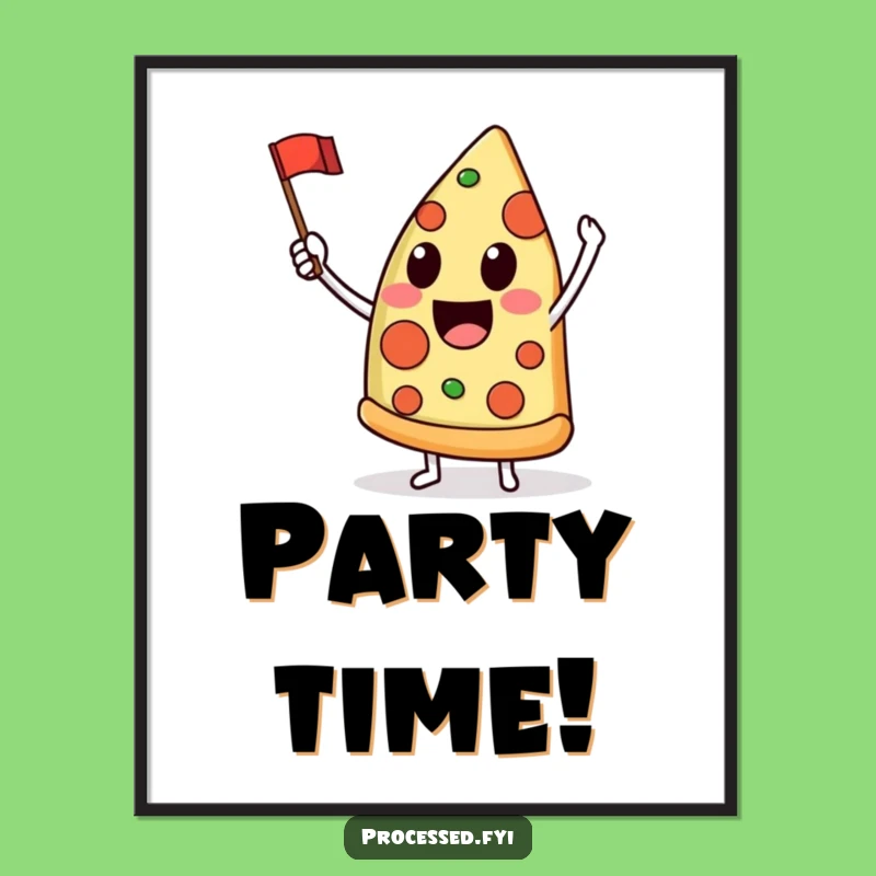 Funny Pizza Slice Flag Poster - Delighted Character Art for Cheerful Walls
