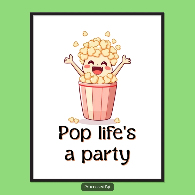 Funny Popcorn Poster: Leaping Snack Character Art, Hilarious Movie Room Decor Gift