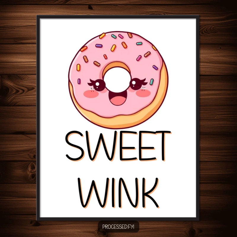 Funny poster featuring a delighted donut with sprinkles, playfully winking, adding a touch of sweet and humorous decoration.