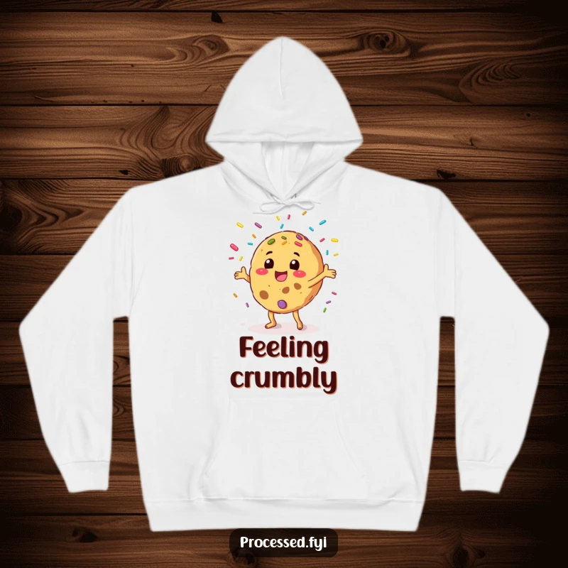 Funny hoodie featuring a happy anthropomorphic cookie juggling colorful sprinkles, offering warmth and a sprinkle of joy.