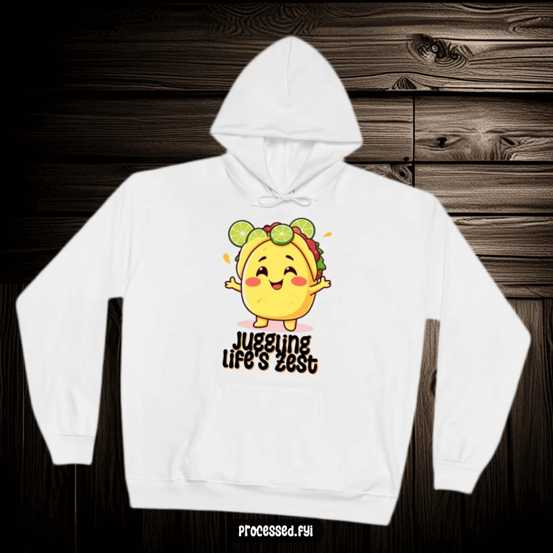 Funny Taco Hoodie featuring a juggling lime character, perfect for staying warm with a side of Mexican food fun.