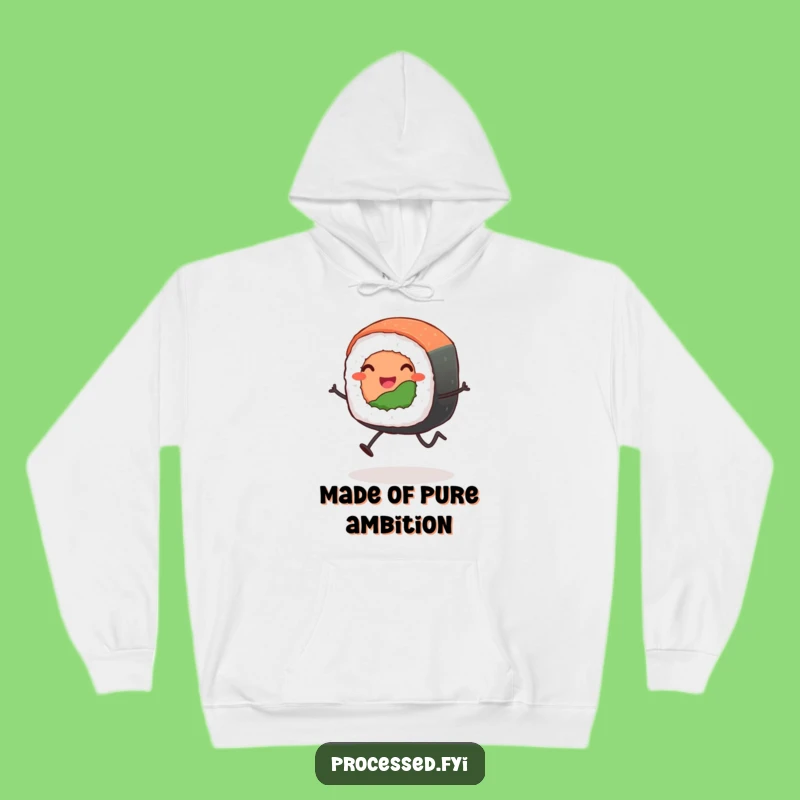 Funny Leaping Sushi Roll Hoodie: Stay Cozy with Hilarious Cartoon Food Apparel