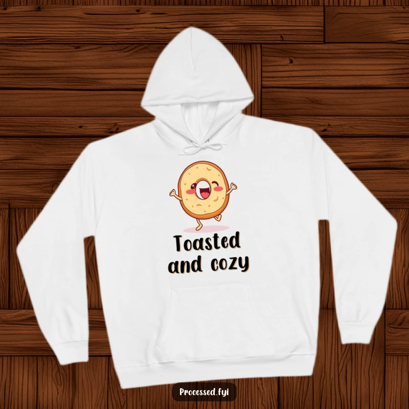 Funny hoodie featuring an energetic bagel with cream cheese, enthusiastically tapping its feet, soft and warm apparel