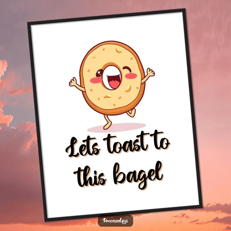 Funny Free Printable Wall Art: Bouncing Bagel with Cream Cheese Enthusiastically Tapping its Feet