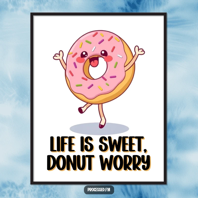 Funny Free Printable Wall Art: Dancing Donut with Colorful Sprinkles Doing a Cheerful Pirouette