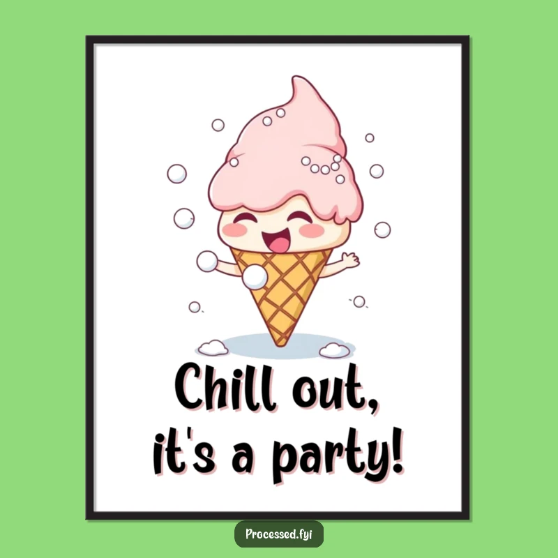 Free Printable Wall Art: Giggling Ice Cream Snowball Fight Funny Downloadable Decor
