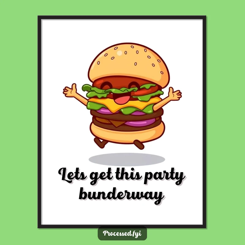Fun Free Printable Hamburger Wall Art - Dancing Burger Joyful Downloadable Decor Gift