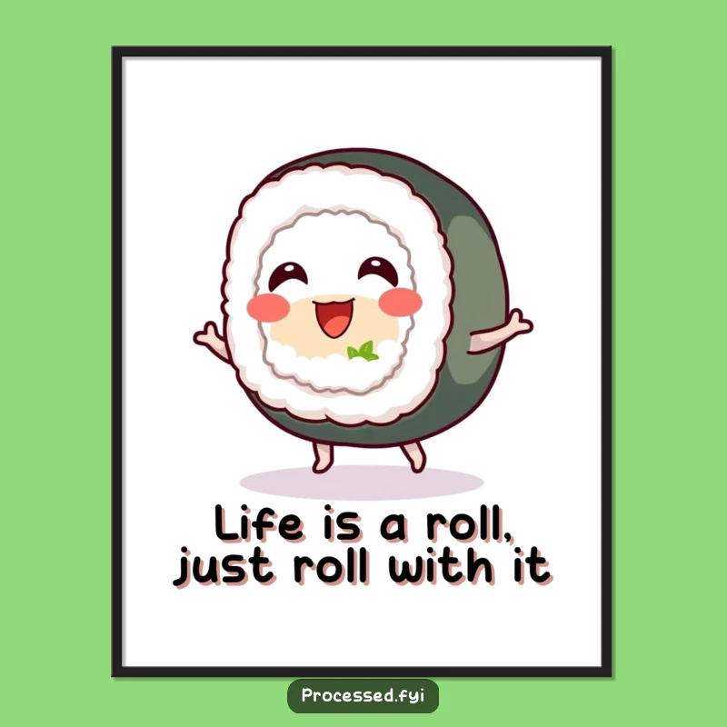 Free Printable Wall Art: Cheerful Sushi Roll Bouncing for Humorous Downloadable Decor