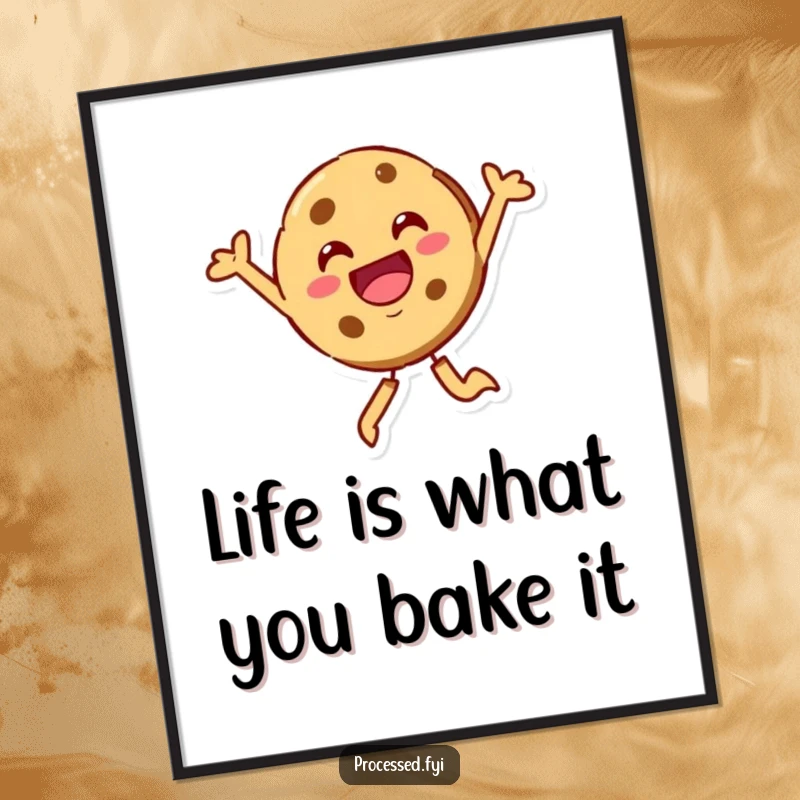 Funny Free Printable Wall Art: A beaming cookie character leaping high in the air with pure joy, looking sweet.