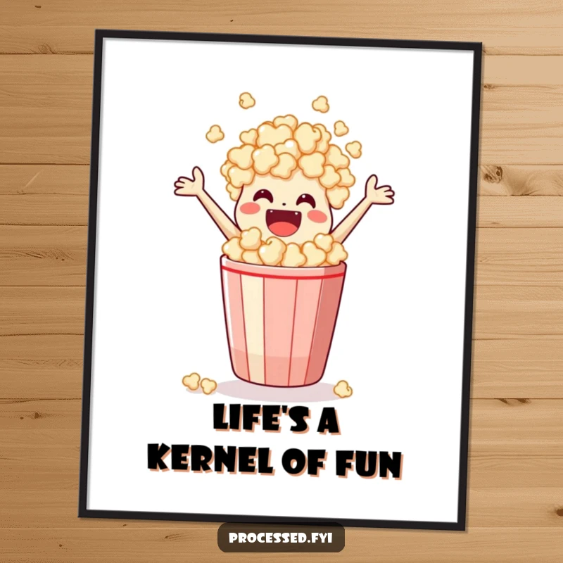Funny Free Printable Popcorn Art: A lively bag of popcorn leaping from its box, adding a playful touch to any wall.
