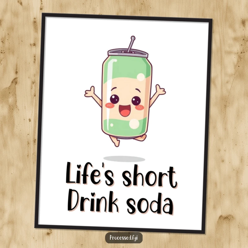 Funny Free Printable Wall Art: A bubbly soda can leaps energetically, bringing a sense of fun and excitement to the space.