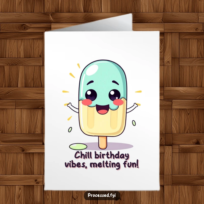 Funny Free Printable Birthday Card: A proud popsicle beaming while melting slightly, wishing a cool happy birthday.