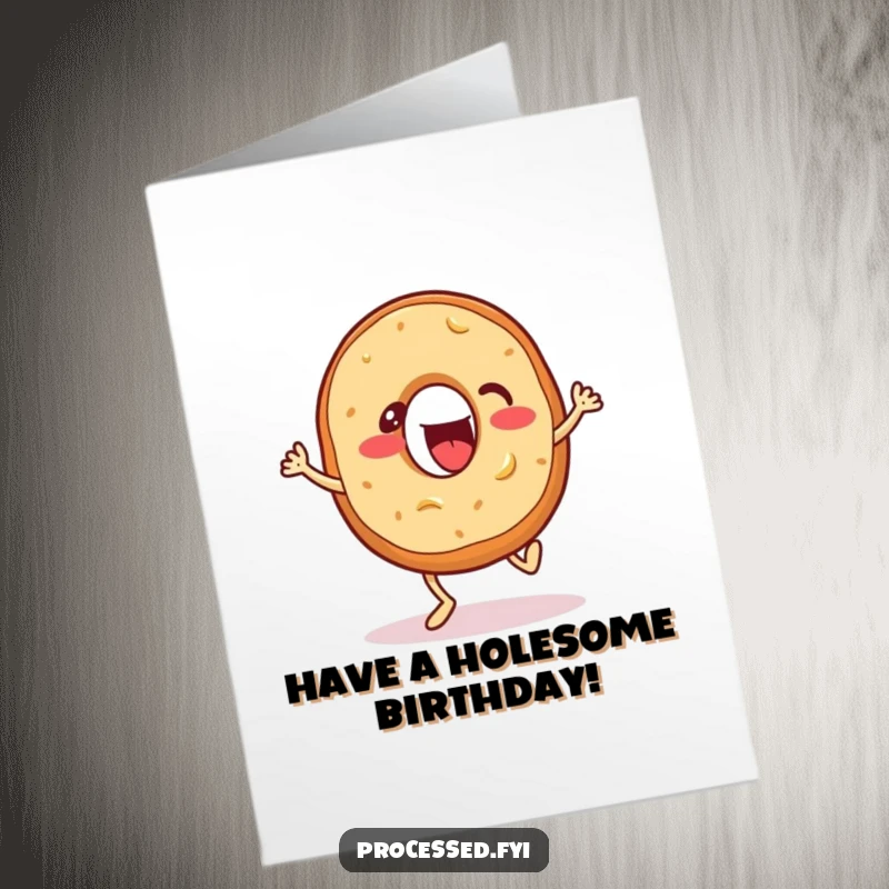 Funny Free Printable Birthday Card: Bouncing Bagel with Cream Cheese Enthusiastically Tapping its Feet