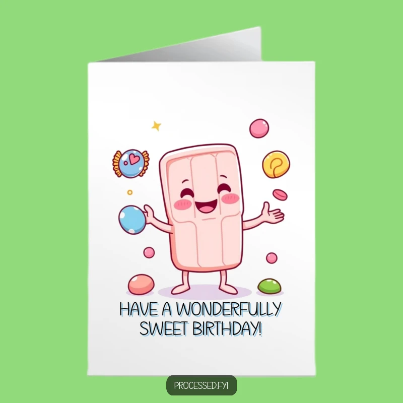 Free Printable Birthday Card: Juggling Candy Bar Humorous Downloadable Gift