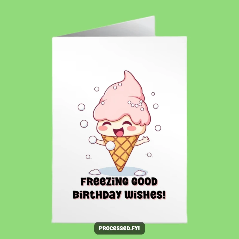 Free Printable Birthday Card: Giggling Ice Cream Snowball Fight Funny Downloadable Gift