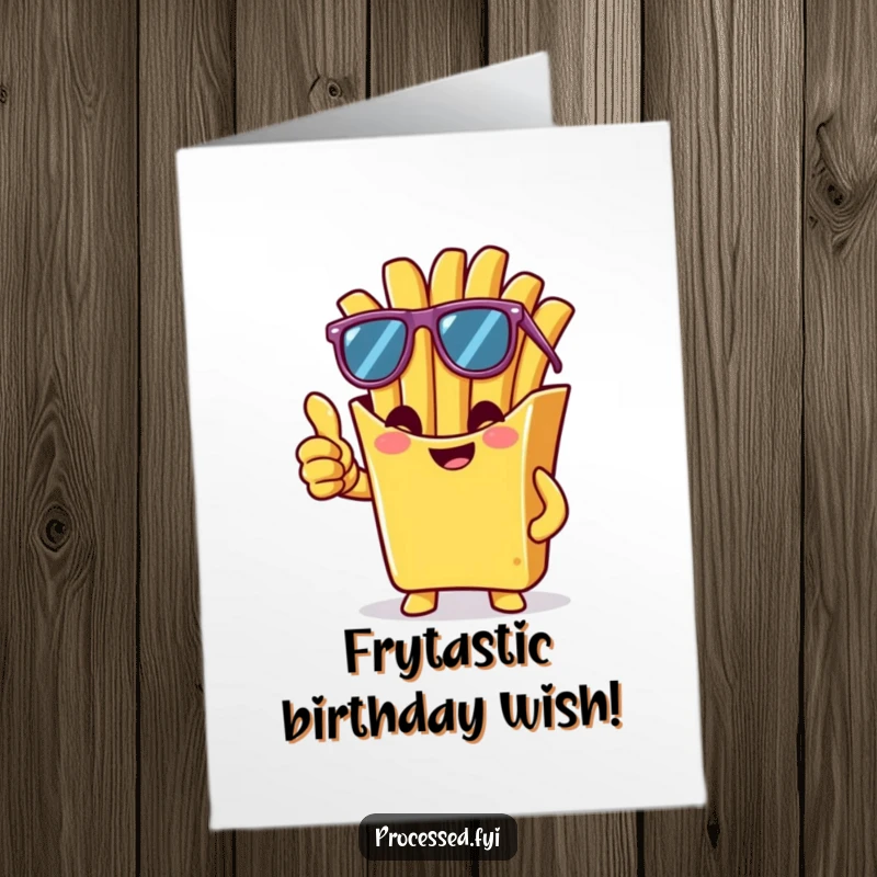 Funny Free Printable Birthday Card: A cool french fry in sunglasses giving a big thumbs-up, celebrating a birthday.