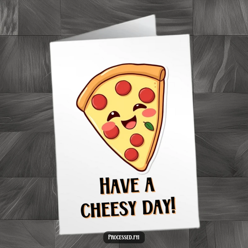 Funny Free Printable Birthday Card: Joyful Pizza Slice with Pepperoni Winking Playfully at the Viewer