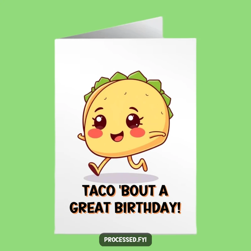 Free Printable Funny Taco Birthday Card: Jogging Taco Surprise Downloadable Gift for a Fiesta!