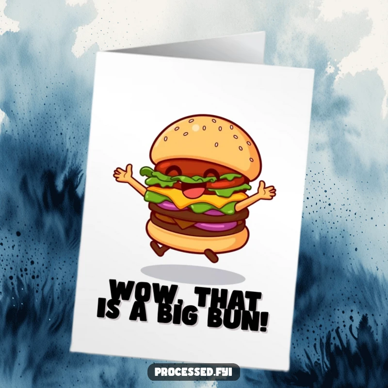 Funny Free Printable dancing hamburger, a joyful burger celebrating on its bun for congratulations.