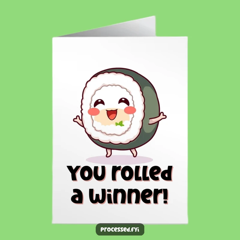 Free Printable Congrats Card: Bouncing Sushi Roll Celebration for a Funny Downloadable Gift