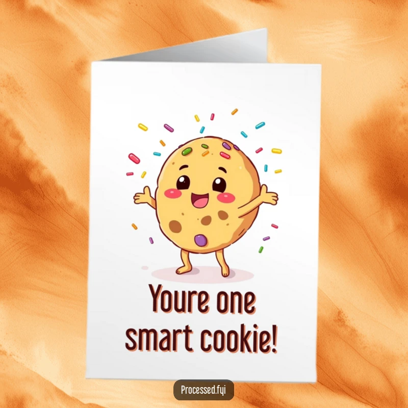 Funny Free Printable Congratulations Card: An excited cookie juggling a shower of colorful sprinkles. Festive downloadable gift.