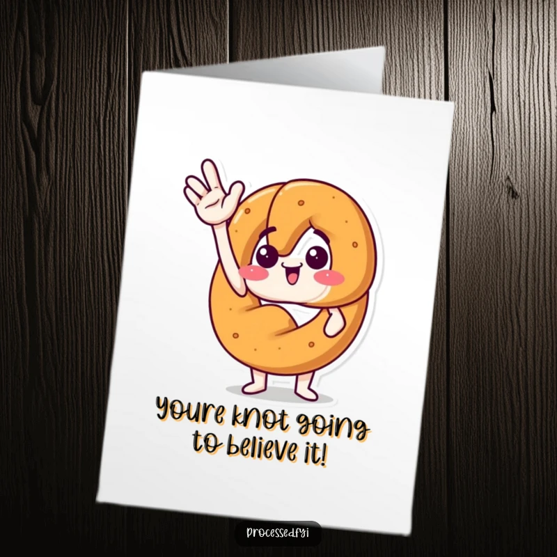 Funny free printable congratulations card showing an excited pretzel waving jauntily, conveying enthusiastic well wishes.