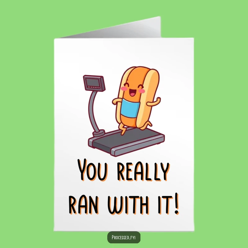 Free Printable Congrats Card: Jogging Hot Dog - Funny Downloadable for Achievements