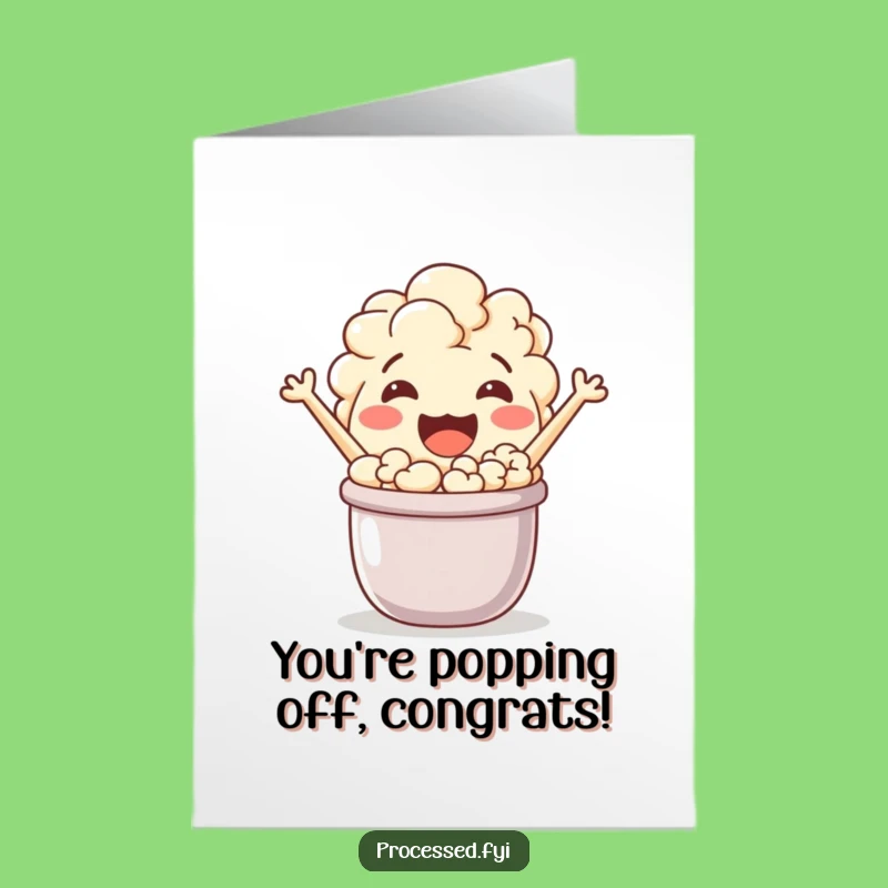 Free Printable Congrats Card: Jovial Popcorn Character, Funny Downloadable Gift for Big News!