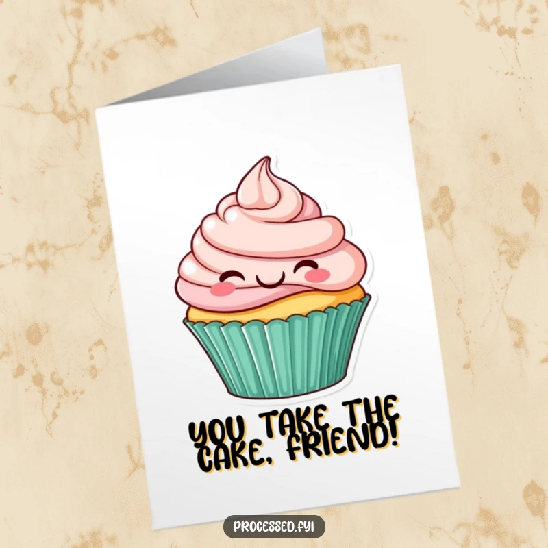 Funny Free Printable Congratulations Card showing a happy cupcake with swirly frosting joyfully jumping.