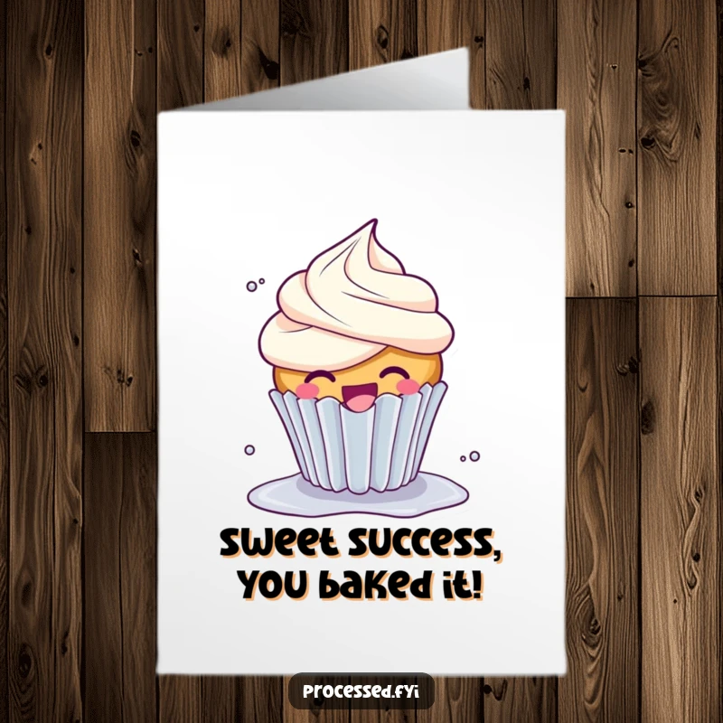 Funny Free Printable Congrats Card: A giggling cupcake with overflowing frosting spinning playfully, perfect for congratulations.