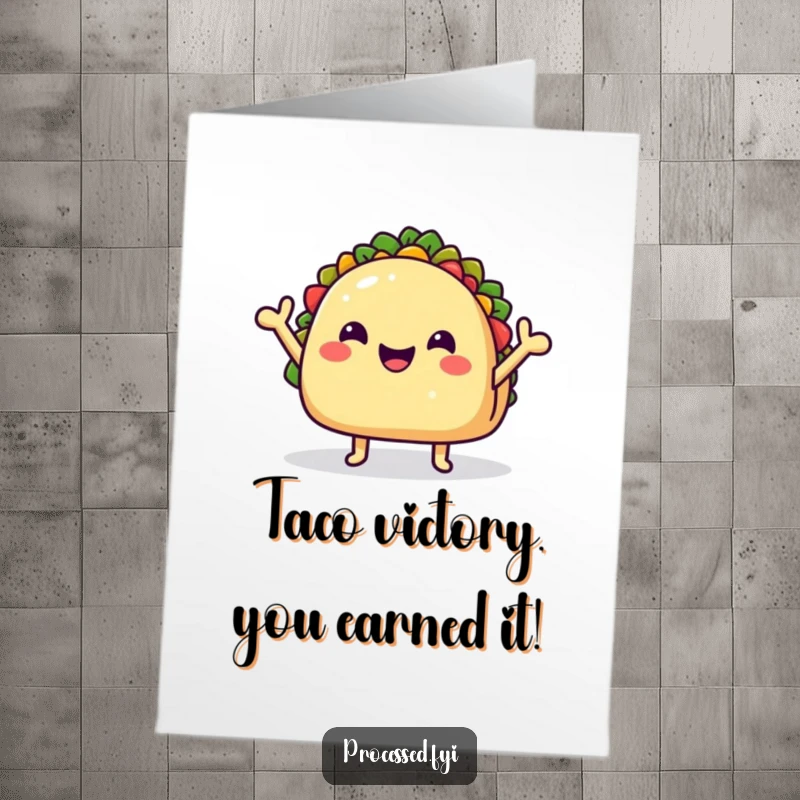 Funny Free Printable Congratulations Card: A cheerful taco shell with small arms excitedly cheering for your success.