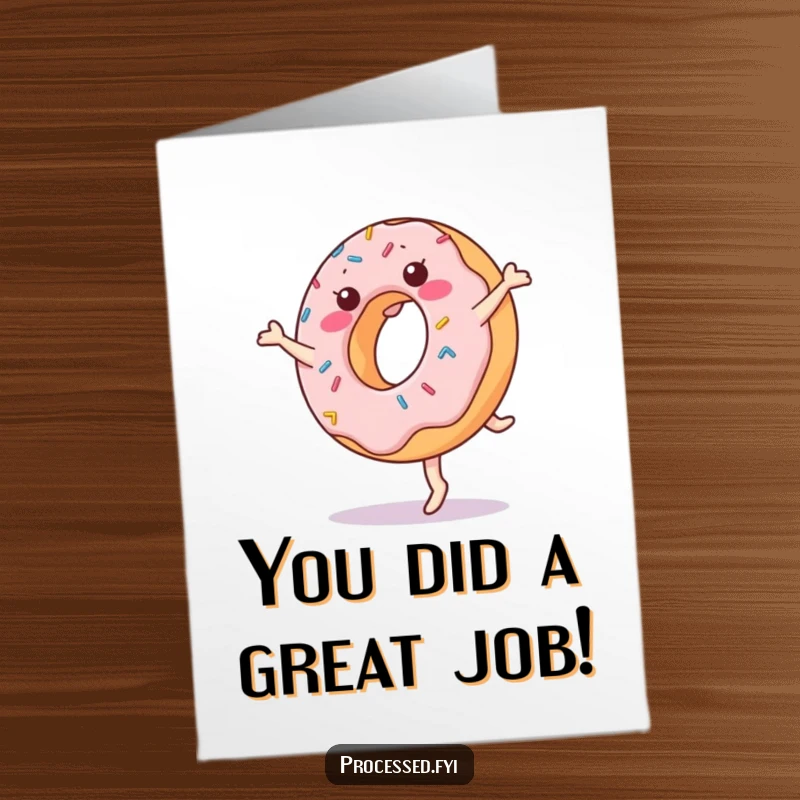 Funny Free Printable Donut Congratulations Card: A happy donut with sprinkles mid-cartwheel, signifying an amazing achievement.