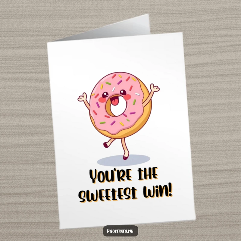 Funny Free Printable Congrats Card: Dancing Donut with Sprinkles Doing a Pirouette, Perfect for Celebrating
