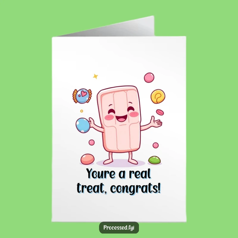 Free Printable Congrats Card: Juggling Candy Bar Humorous Downloadable Gift