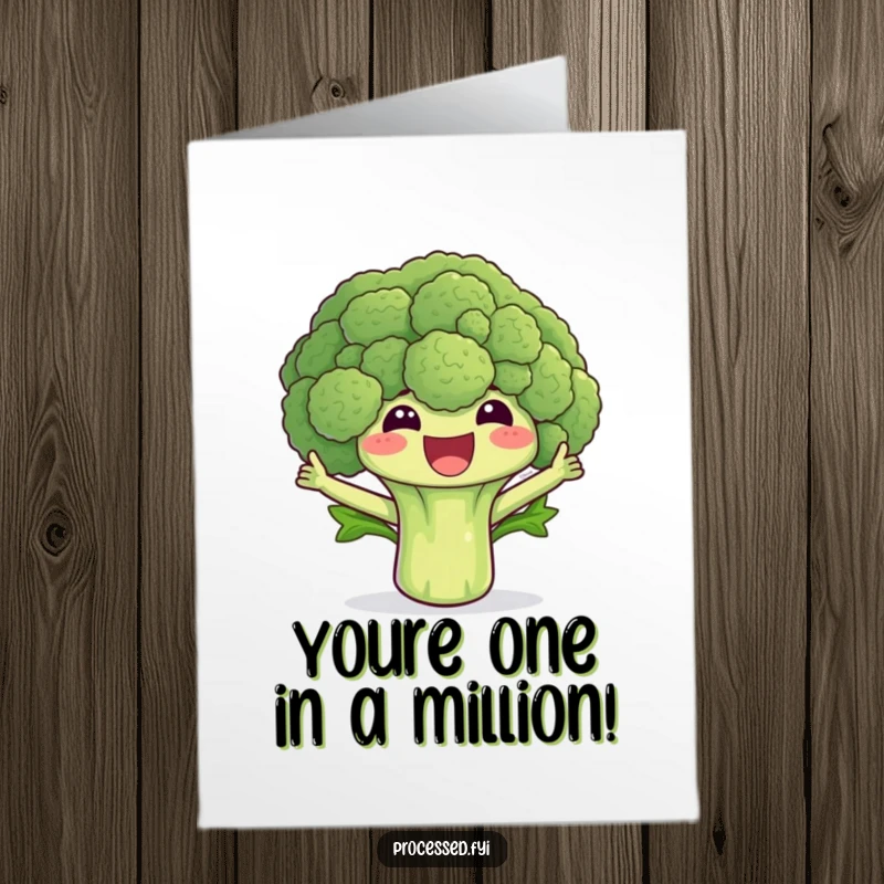 Funny Free Printable Congratulations Card: A cheerful broccoli floret excitedly waving its leaves to celebrate.