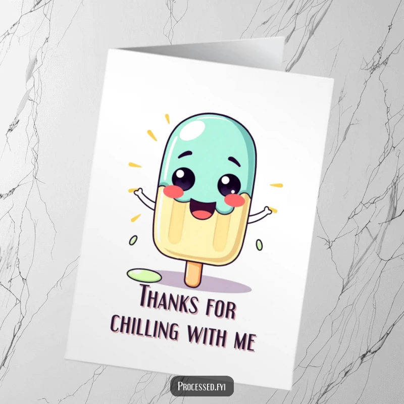 Funny Free Printable Thank You Card: A proud, slightly melting popsicle offering sweet thanks on a sunny day.