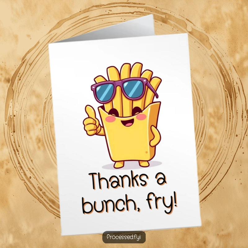 Funny Free Printable Thank You Card: A french fry in sunglasses giving a thumbs-up, a cool expression of thanks.