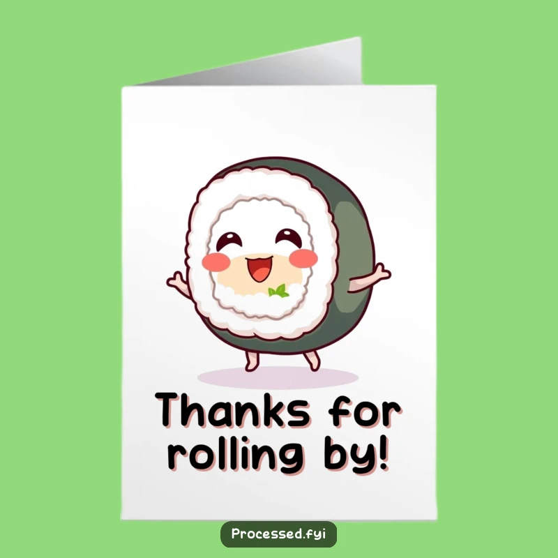 Free Printable Thank You Card: Bouncy Sushi Roll Gratitude for a Funny Downloadable Gift