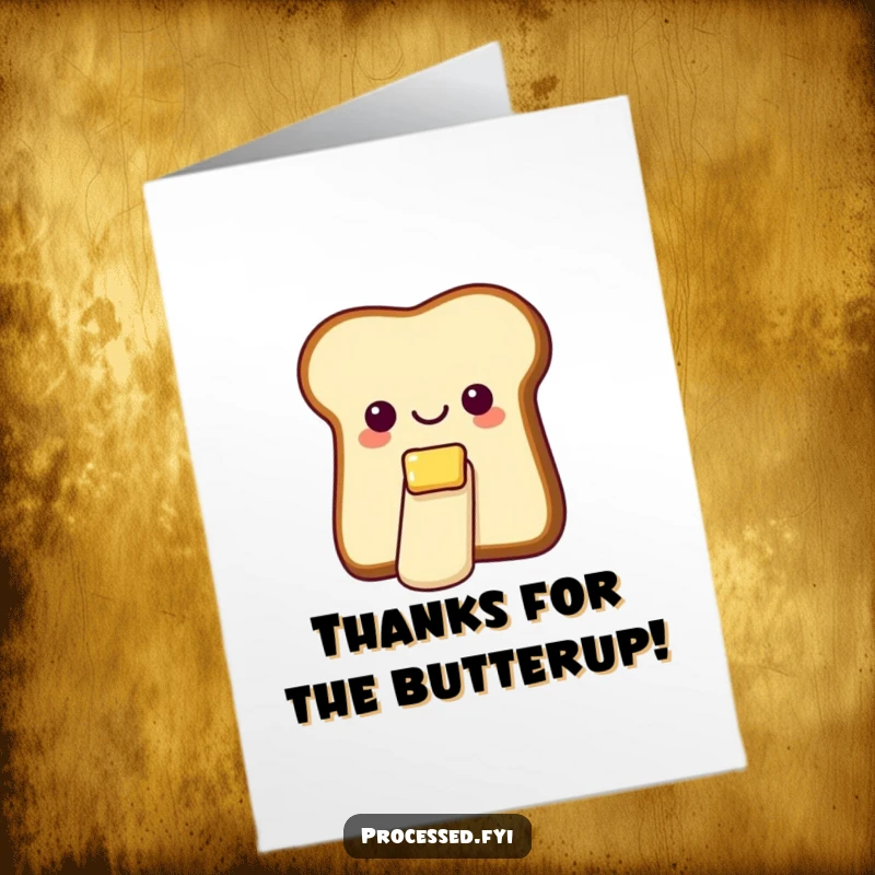 Funny Free Printable Thank You Card: A cheerful bread slice with butter, sliding down a tiny butter slide, expressing smooth thanks.