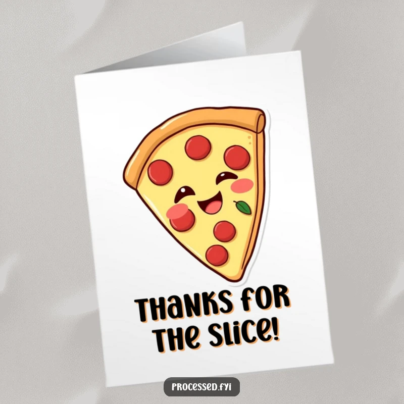Funny Free Printable Thank You Card: Joyful Pizza Slice with Pepperoni Toppings Wink, Quirky Thanks