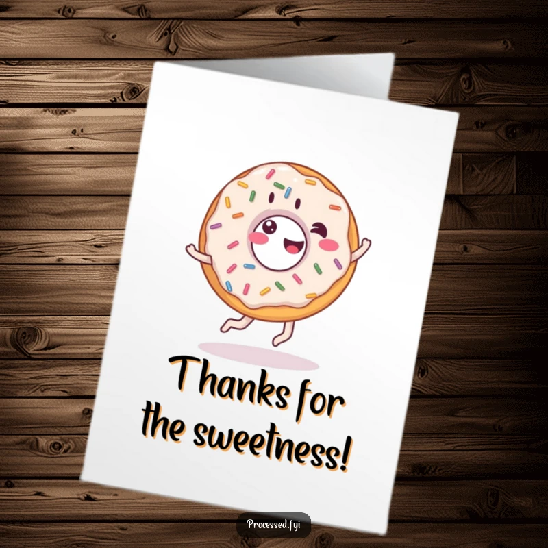 Funny Free Printable Thank You Card of a giddy donut wearing sprinkles, doing a cartwheel to express thanks.