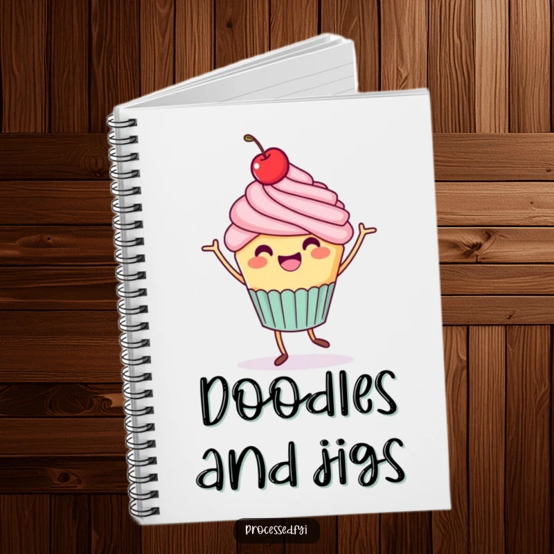 Funny Cupcake Jig Journal: A cheerful cupcake with a cherry on top does a celebratory dance, ideal for writing joyful thoughts.