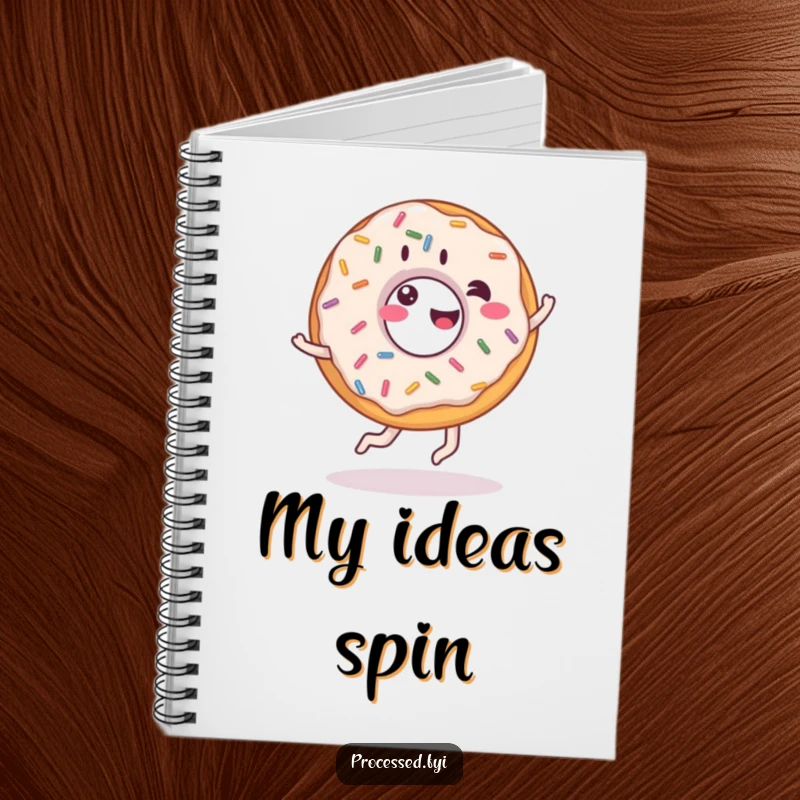 Funny donut notebook, journal with a giddy donut doing a cartwheel, for writing notes and sweet ideas.