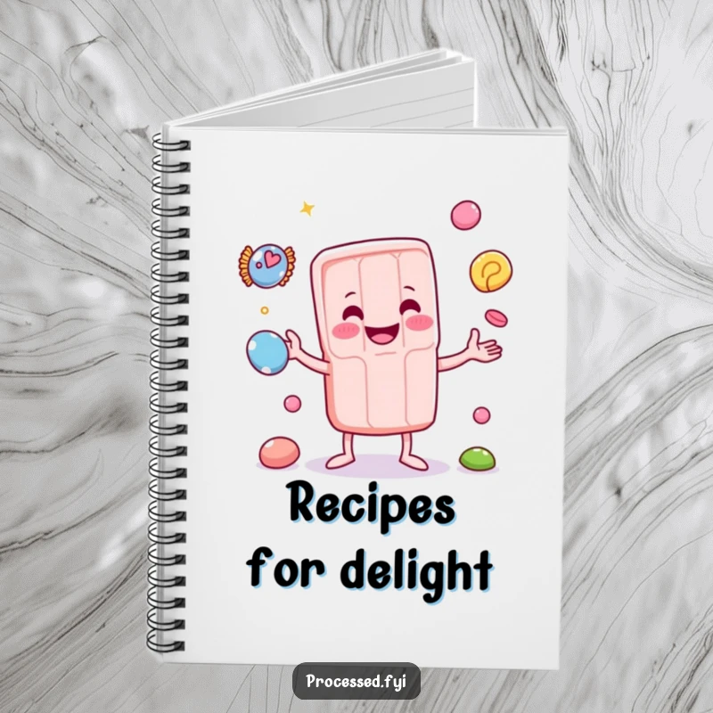 Funny notebook featuring an anthropomorphic candy bar juggling miniature sweets. Great for capturing creative ideas.