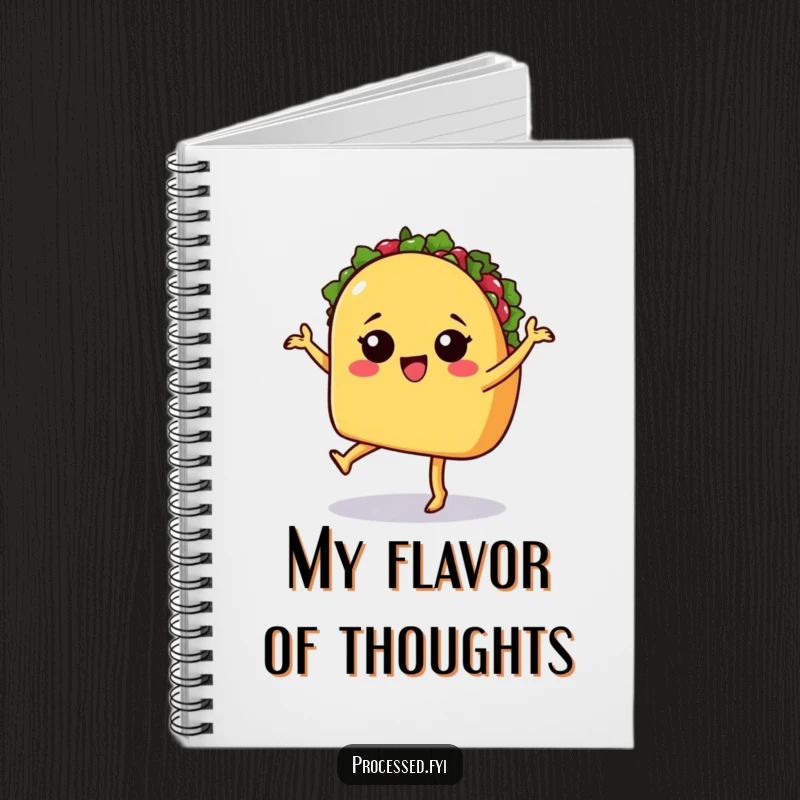 Funny notebook featuring a sassy taco with legs dancing, perfect for capturing lively thoughts and plans.