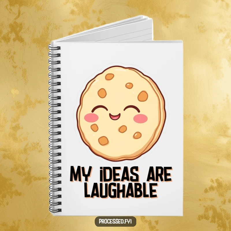 Funny notebook with a cover illustration of an anthropomorphic cookie laughing heartily. Ideal for journaling and ideas.