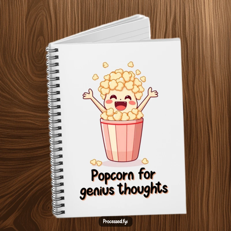 Funny Notebook featuring a joyful popcorn bag leaping out of its container, perfect for notes with a movie-themed twist.