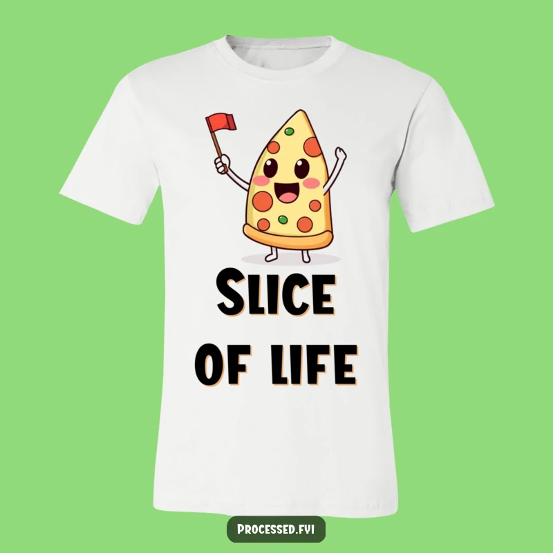 Funny Pizza Slice Flag T-Shirt - Delighted Character Tee for Cheerful Style